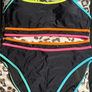 Colorful Trim Black Bikini Set